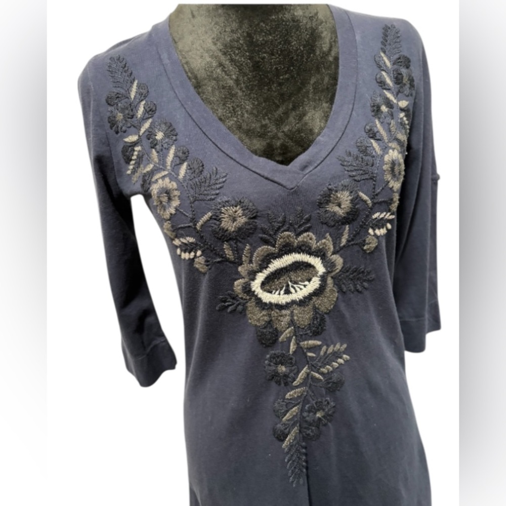 Johnny Was‎ Los Angeles Embroidered Floral Tunic Top Bohemian Chic Navy - Picture 5 of 6